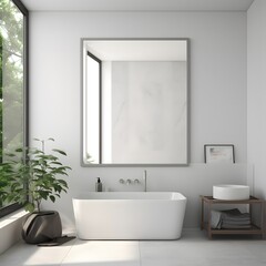 Fototapeta premium A high-resolution image of a sleek bathroom mirror with subtle reflections. Ideal for bathroom decor, home styling, and interior design projects.