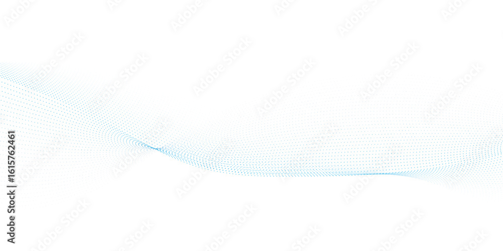 Poster blue dotted wave line pattern. flowing dot particles wave pattern halftone black gradient smooth cur