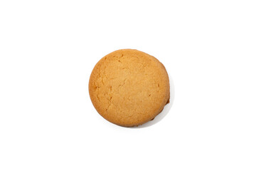 A plain round Danish butter cookie with a smooth surface and golden color, isolated on white. Simple, classic, and appetizing.
