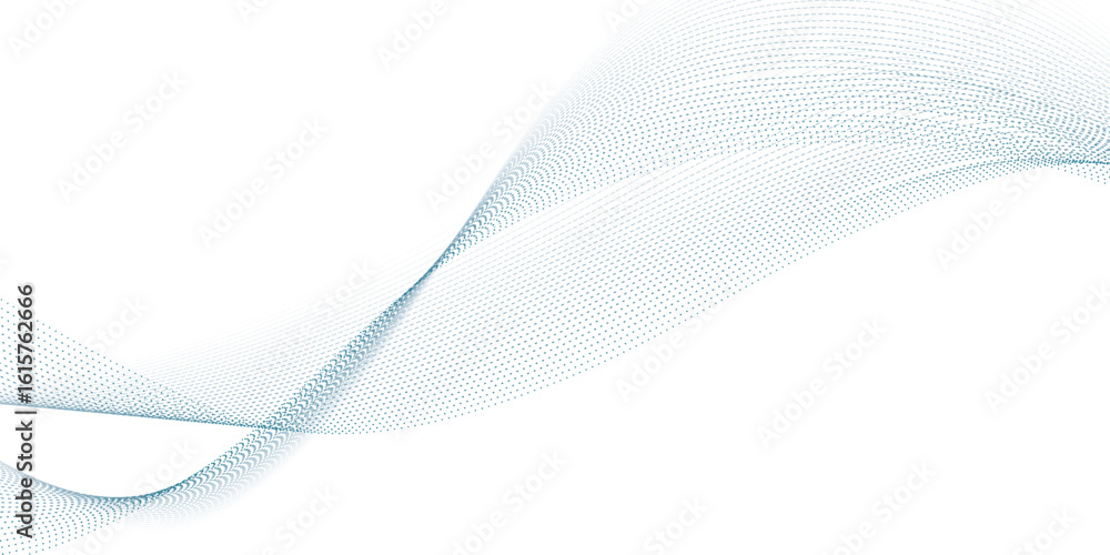 Poster blue dotted wave line pattern. flowing dot particles wave pattern halftone black gradient smooth cur