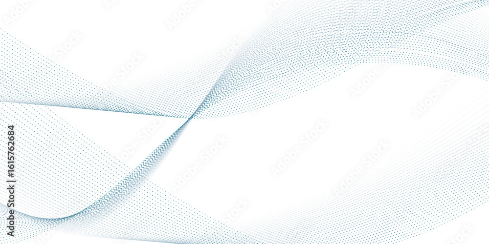 Poster blue dotted wave line pattern. flowing dot particles wave pattern halftone black gradient smooth cur