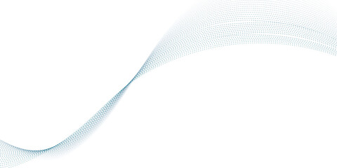 Dynamic particle waves in a blue halftone a flowing dot curve against a white backdrop, embodying technology, sound, music, and modern aesthetics. technology, science, innovation concepts	
