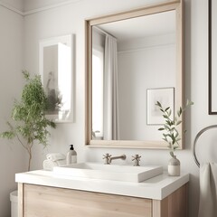 A high-resolution image of a sleek bathroom mirror with subtle reflections. Ideal for bathroom decor, home styling, and interior design projects.