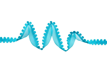 Aqua Blue Pom-Pom Trim Ribbon; Elegant, Flowing,  Isolated on ,  transparent background