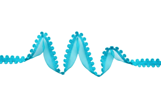 Aqua Blue Pom-Pom Trim Ribbon; Elegant, Flowing,  Isolated on ,  transparent background