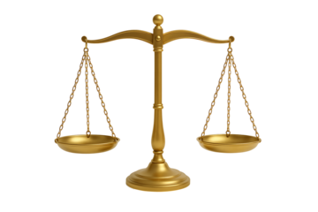 Golden Justice Balance Scales Isolated on Transparent Background – Symbol of Law, Equality, and Fairness