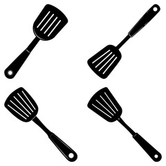 Four black spatulas arranged in a pattern on a white background kitchen tool cooking utensil silhouette design 100