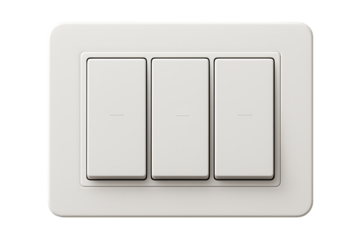 Front view of a minimalist electrical fixture with three switches, symbolizing choice, control, and power management in a home or office setting