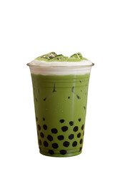 Realistic Matcha Bubble Tea Photo With Kiwi And Black Transparent Isolated Background