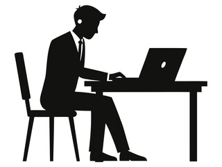 Corporate Professional Man Silhouette with Laptop and Pen Holder
