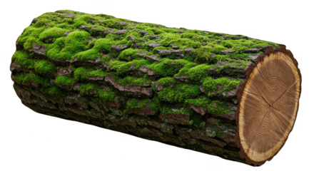 Realistic Photo Isolated Mossy Log on Black Background