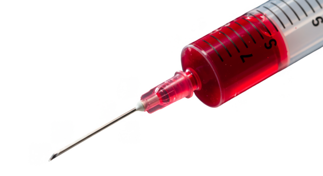 Realistic Photo Isolated Syringe with Red Liquid