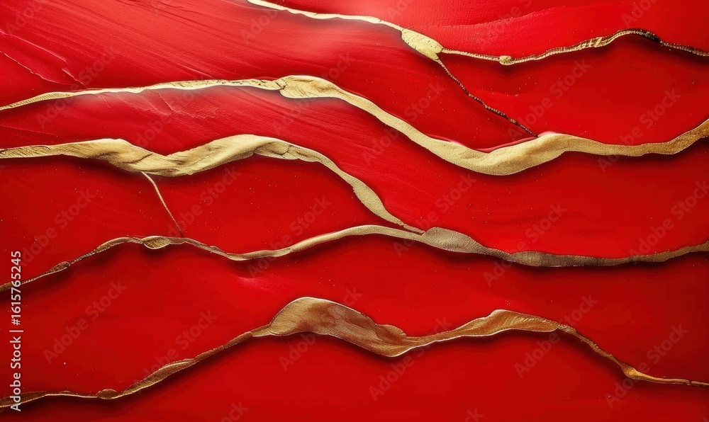 Aufkleber striking red and gold abstract background with wavy textured pattern