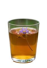 Transparent Glass Drink With Purple Flower Isolated Background Photo