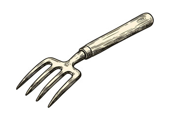 Vintage Illustration Isolated Garden Fork On Transparent Background