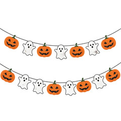 Obraz premium Spooky Halloween Banner: A festive banner decorated with smiling jack-o'-lanterns and friendly ghosts, perfectly capturing the essence of Halloween.