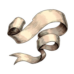 Vintage Illustration Of A White Ribbon Scroll On Transparent Background