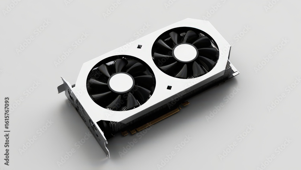 Fototapete dual fan graphics card on white surface a high performance computer component for gaming and visual 