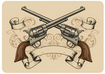 Vintage Illustration Of Crossed Guns On Beige Isolated Background