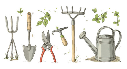 Vintage Illustration Of Garden Tools On Transparent Background