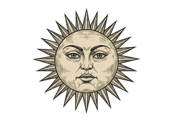 Vintage Sun Face Illustration In A Transparent Background Art Isolated