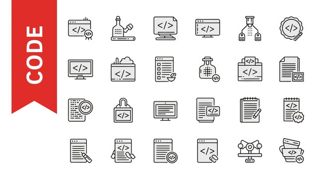 Code & Development Line Icons - Editable Vector Set for Programming & Web Development