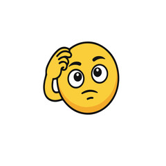 Fototapeta premium A yellow emoji scratching its head with a confused expression on