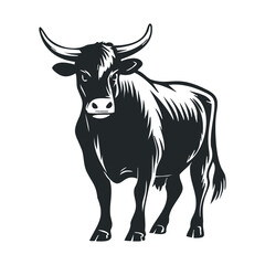 Black and white bull illustration with powerful horns