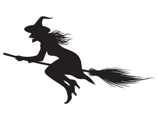 WITCH FLYING ON BROOM SILHOUETTE