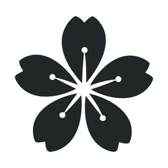 Stylized black sakura blossom icon with five petals on white background