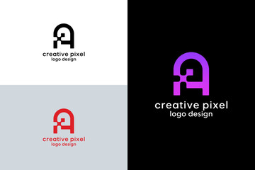 Letter A creative technological modern data pixel logo