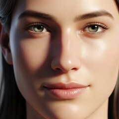 Close Up Portrait of a Young Woman with Smooth Glowing Skin and Natural Makeup