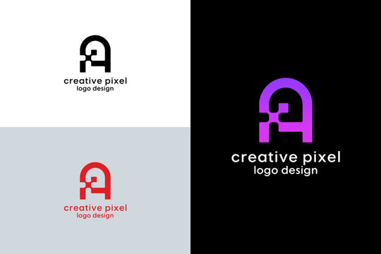 Letter A creative technological modern data pixel logo