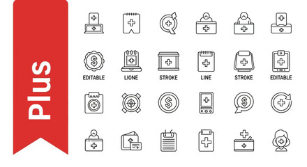 Plus & Add Line Icons - Editable Vector Set for UI/UX Quantity & Creation Functions