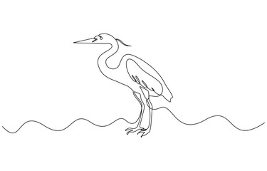 Continuous one line drawing of Heron vector illustration. Editable outline