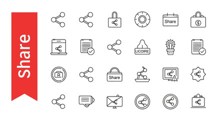 Share & Social Media Line Icons - Editable Vector Set for Digital Content & Connectivity in UI/UX