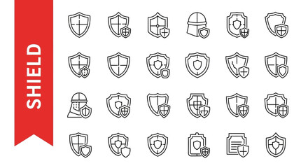 Shield Security Line Icons - Editable Vector Set for Protection & Cybersecurity in UI/UX Applications