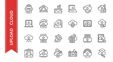 Cloud Upload Line Icons - Editable Vector Set for Data Transfer & Digital Storage in UI/UX