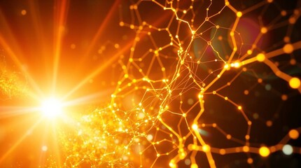 Obraz premium Bright energetic network connection with glowing nodes and light rays signifying innovation and data transfer