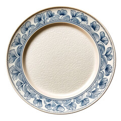 Empty graceful design ceramic plate top view on transparent background