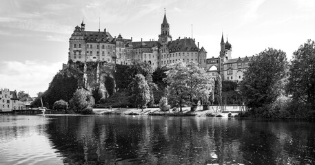 Sigmaringen castle is a historic monument and landmark in Germany on a rock above the old town...