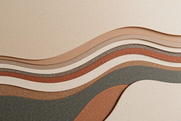 Minimalist abstract background with layers of wavy paper in earthy and nude tones, creating a textured and modern composition.