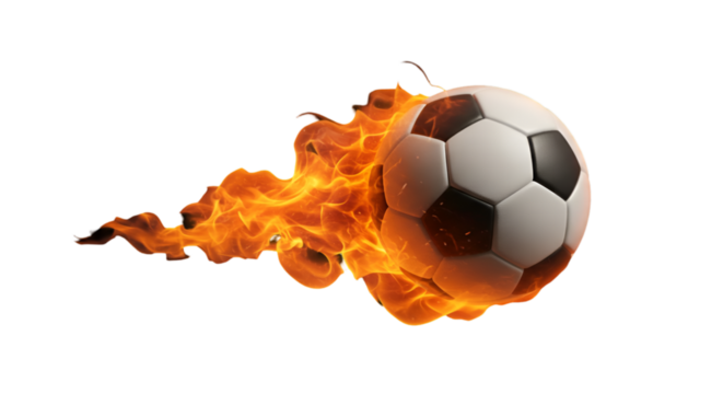 Soccer Ball On Fire Illustration In Motion On Black Background