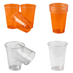 Transparent Orange Plastic Cups Stacked Illustration Isolated on Black Background