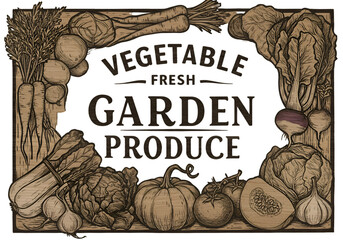 Vintage Vegetable Garden Produce Illustration With Fresh Food On Transparent Background