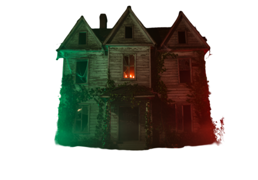 Spooky Haunted House Illustration With Green And Red Lighting Isolated Background
