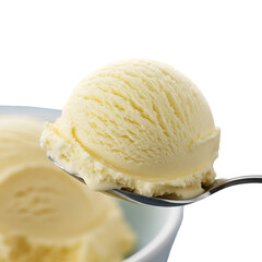 Vanilla Ice Cream Scoop On Spoon Isolated On Transparent Background