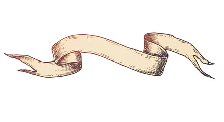 Vintage Beige Ribbon Scroll Illustration On Transparent Background Design