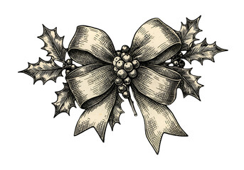 Vintage Christmas Bow Ornament Illustration On Transparent Background