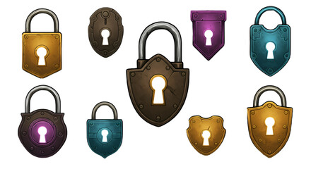 Vintage Locks Illustration Isolated On Black Background Metal Security
